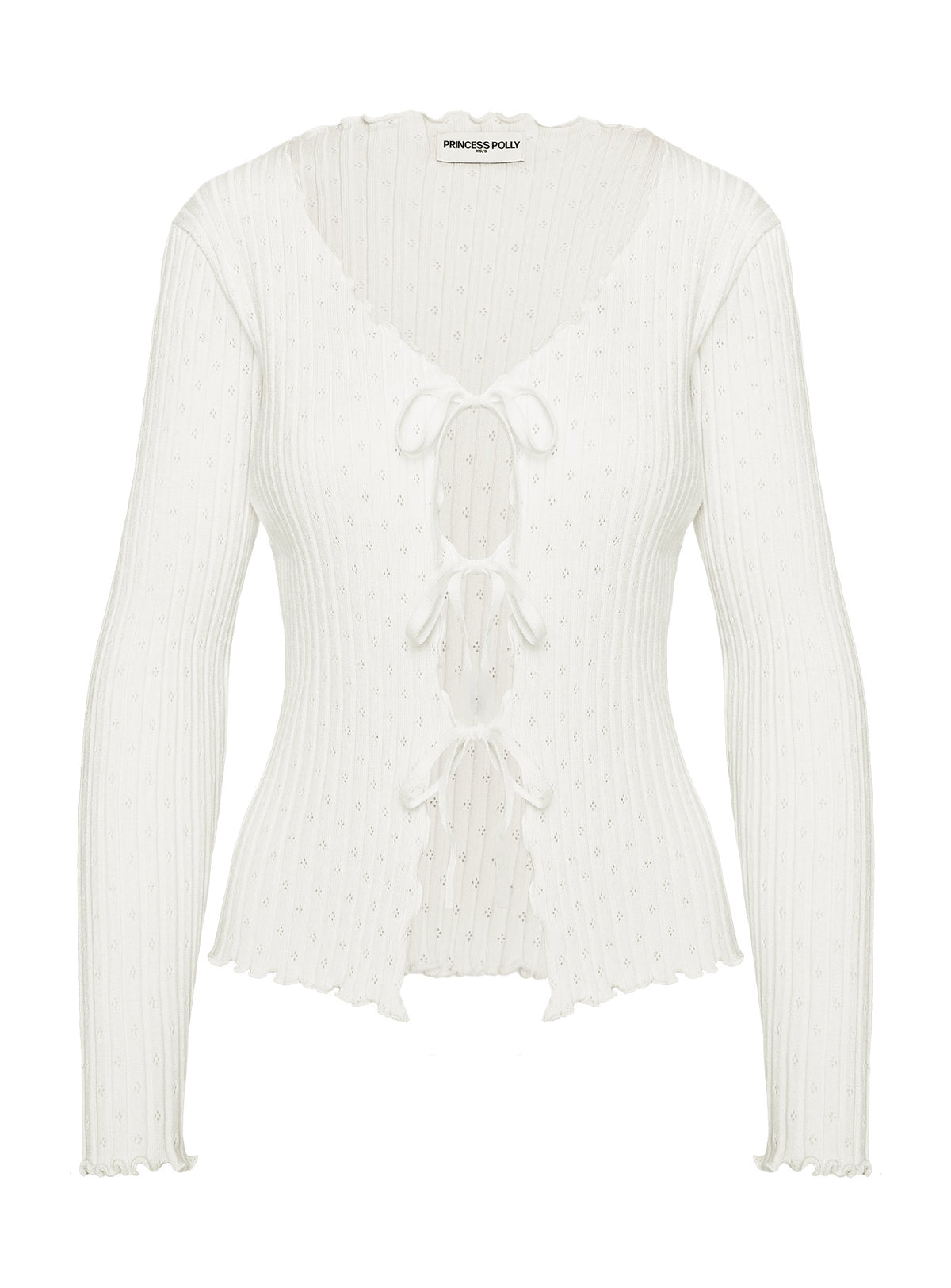 side view of model wearing Princess Polly Girl Gone Wild Long Sleeve Top White Full Sleeves V-Neck 