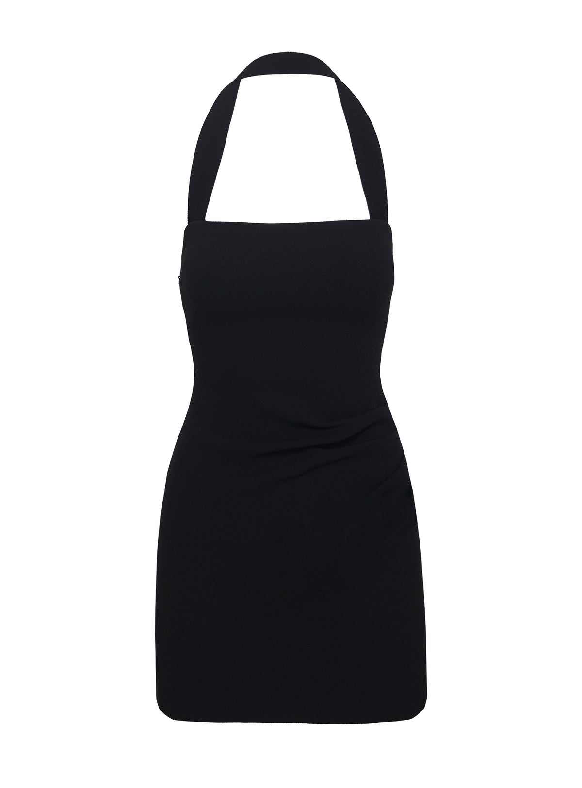 side view of model wearing Princess Polly Haltshell Mini Dress Black Square Neck 