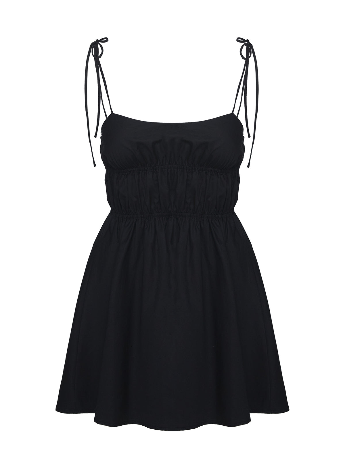 back view of model wearing Princess Polly Jacksonne Mini Dress Black Square Neck 