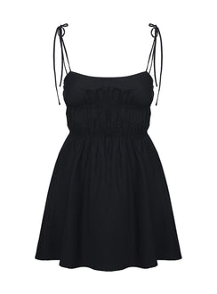 back view of model wearing Princess Polly Jacksonne Mini Dress Black Square Neck 