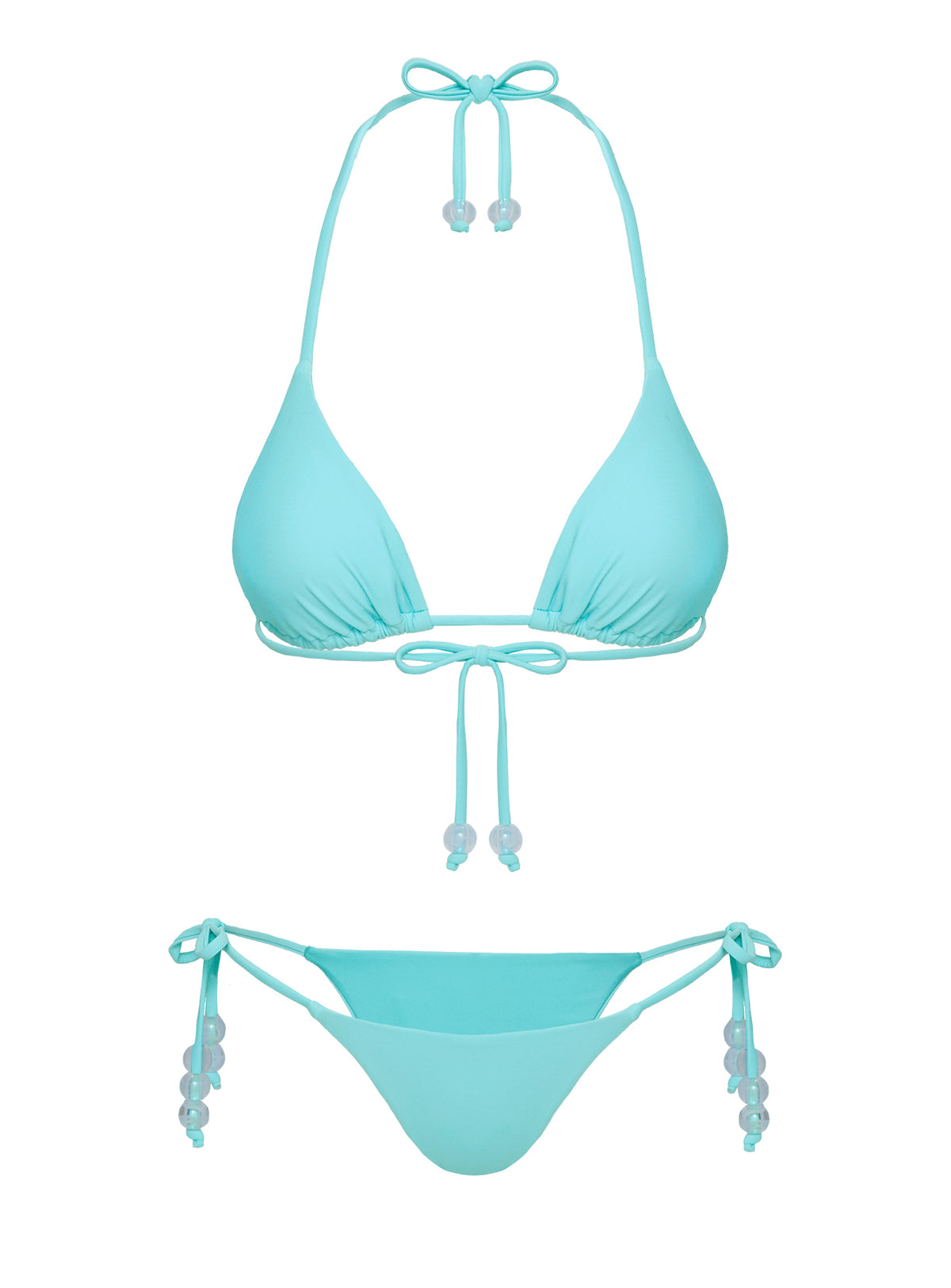 Bikini top Triangle style, tie fastening, removable padding, bead detail Good stretch, fully lined Princess Polly Lower Impact 