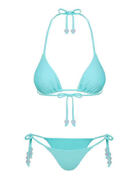 Bikini top Triangle style, tie fastening, removable padding, bead detail Good stretch, fully lined Princess Polly Lower Impact 
