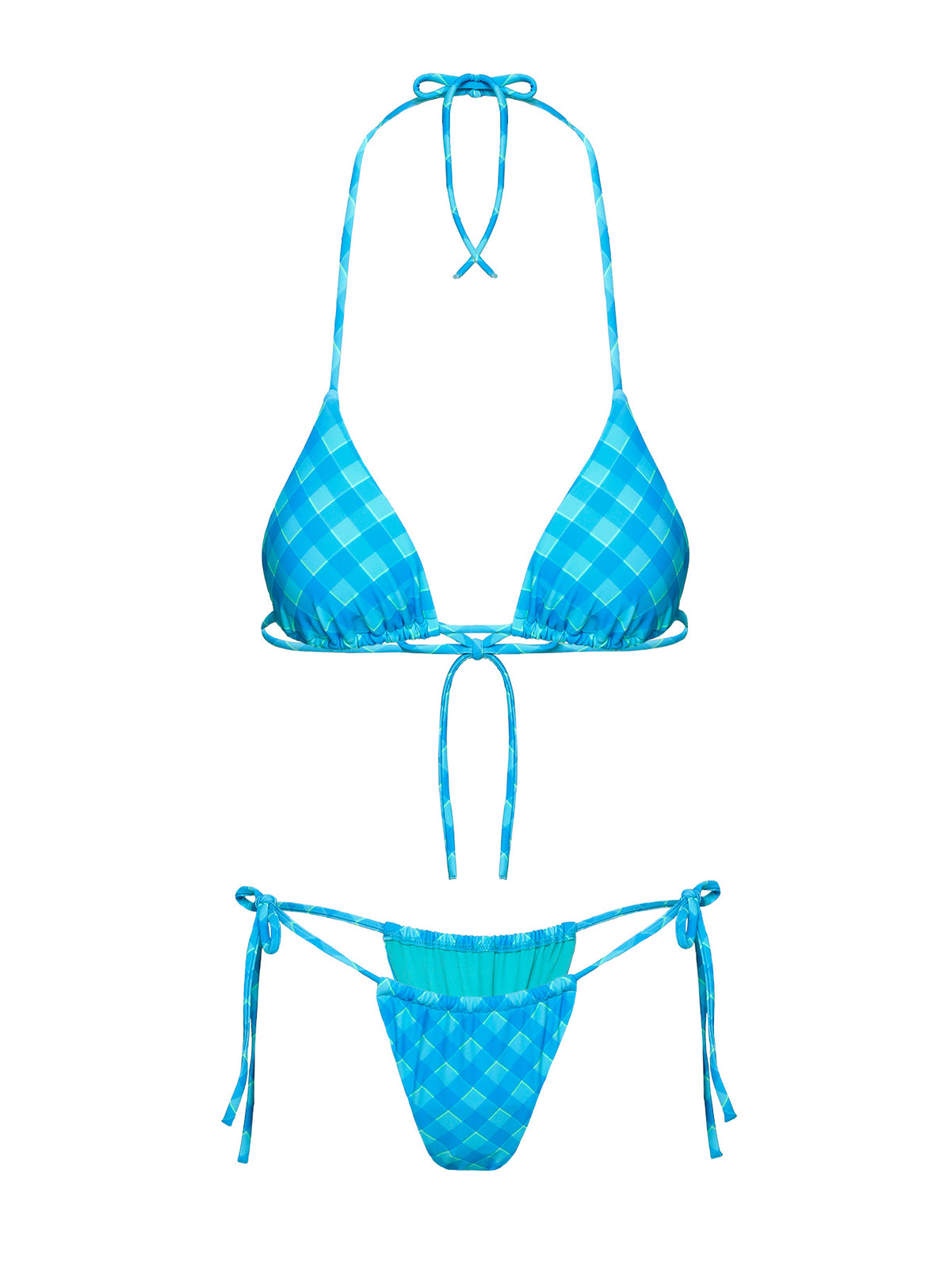 Jenner Triangle Bikini Top Blue Check