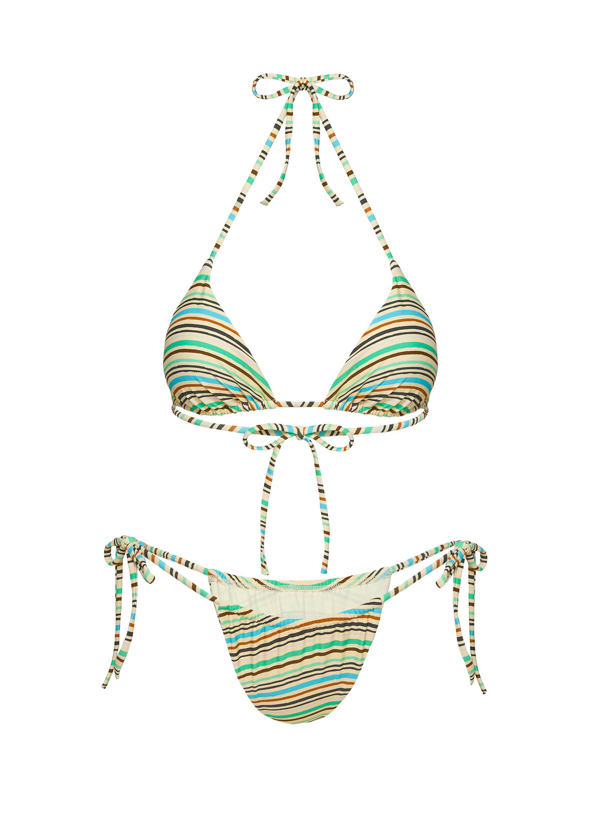 Jenner Tie Side Ruched Bikini Bottom Green Stripe