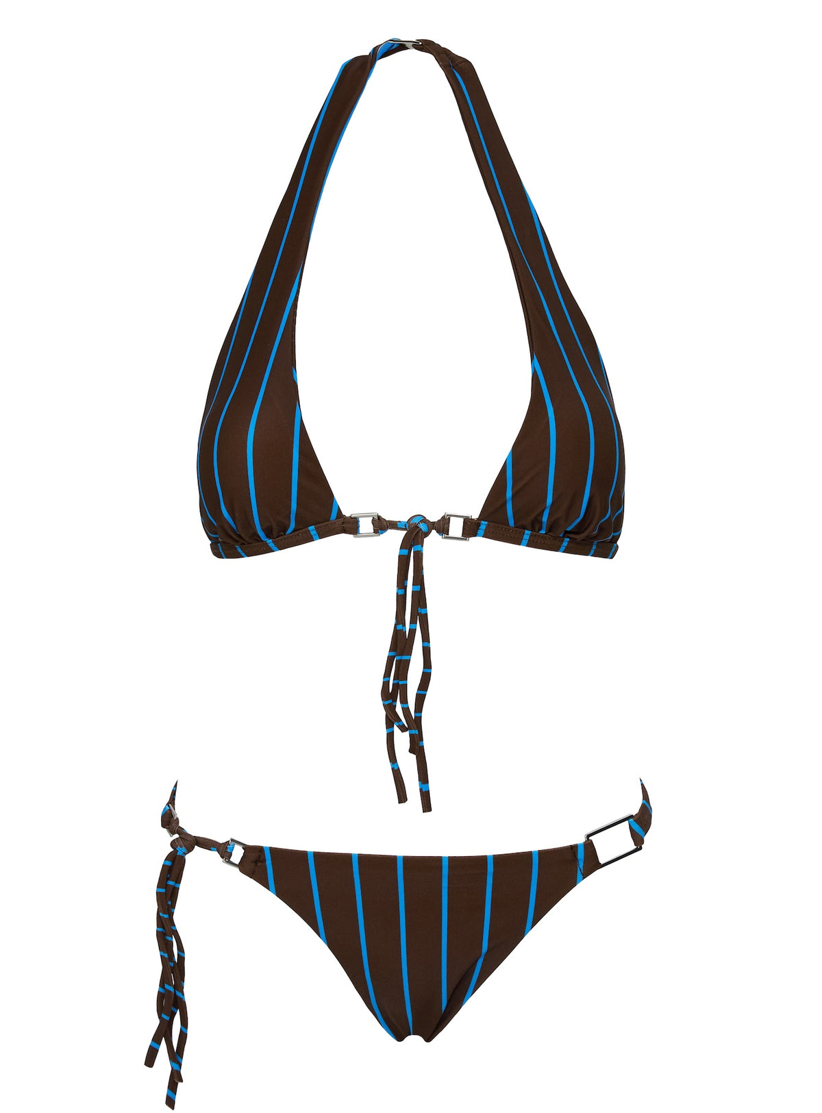 Janessa Hardware Halter Bikini Top Brown / Blue Stripe