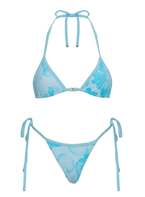 Summer Season Ruched Side Bikini Bottoms Blue Floral