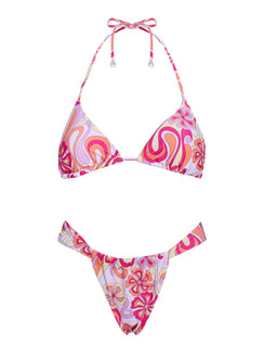 Summer Season Ruched Side Bikini Bottoms Pink Retro Floral