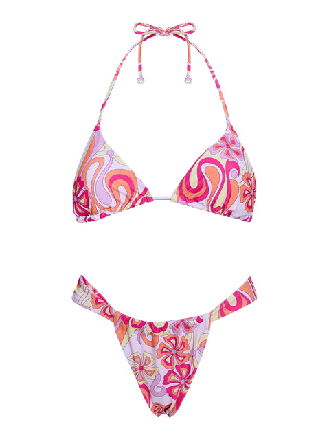 Summer Season Ruched Side Bikini Bottoms Pink Retro Floral