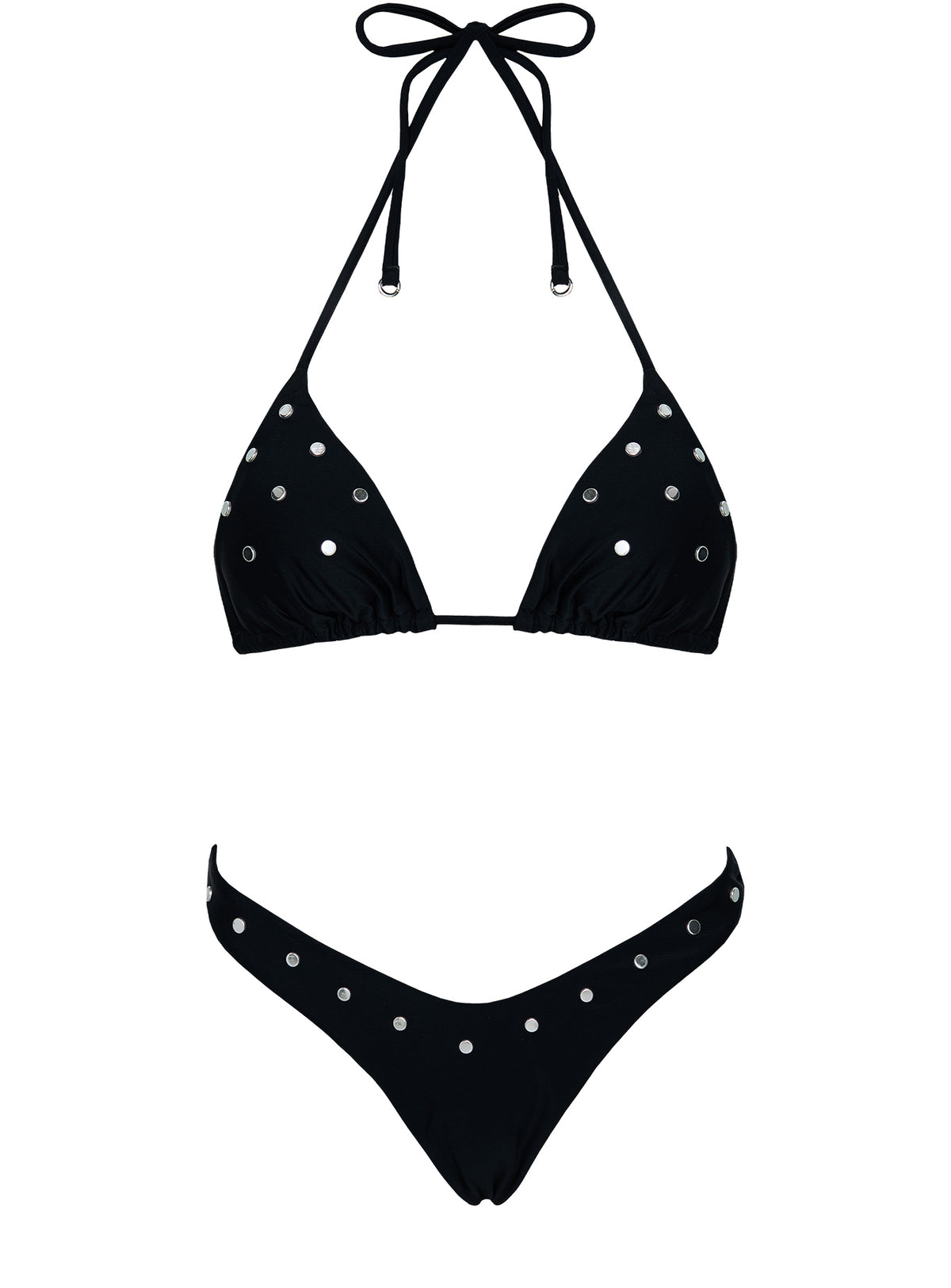 Ellie High Cut Studded Bikini Bottoms Black