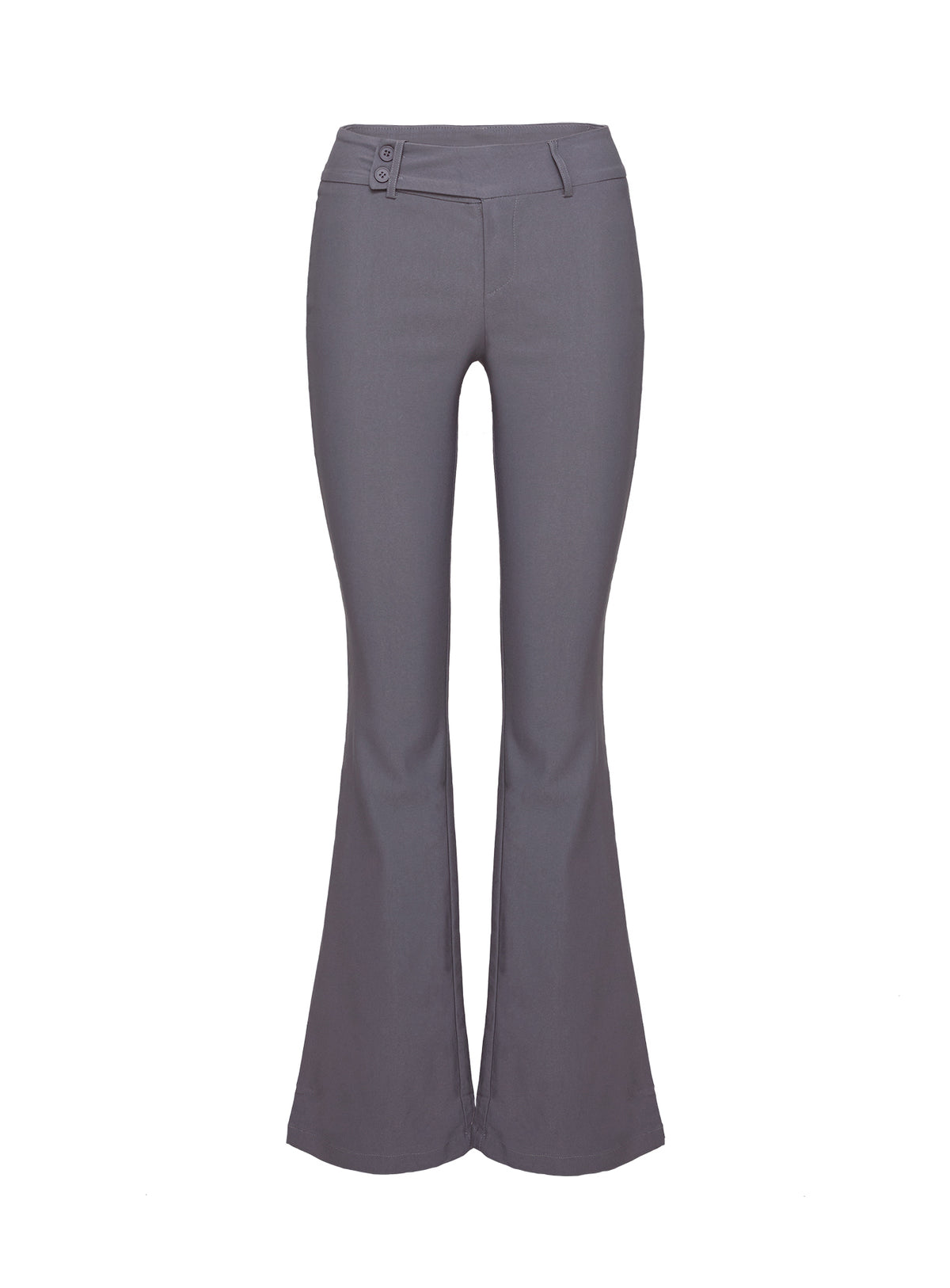 back view of model wearing Princess Polly Kinkirk Flared Pants Grey Tall Low Rise Pants Pants 