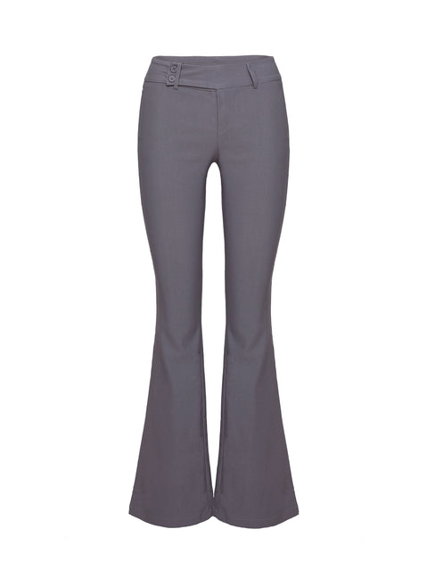 back view of model wearing Princess Polly Kinkirk Flared Pants Grey Tall Low Rise Pants Pants 