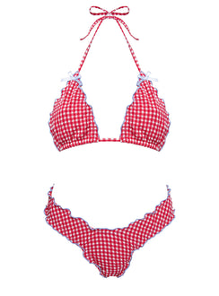 Kathrine High Cut Cheeky Bikini Bottoms Red Gingham