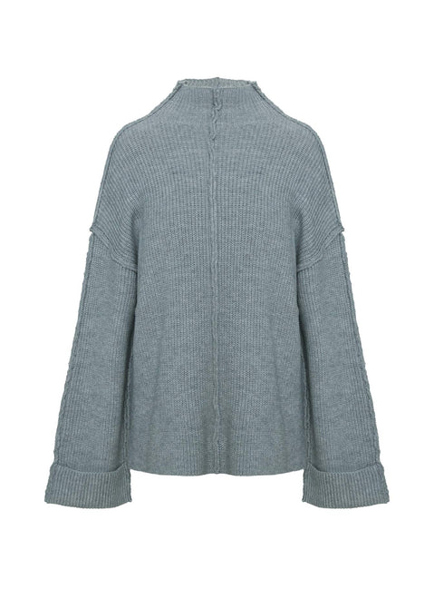 back view of model wearing Princess Polly Lachlynn Oversized Knit Sweater Charcoal Marle Jumpers 