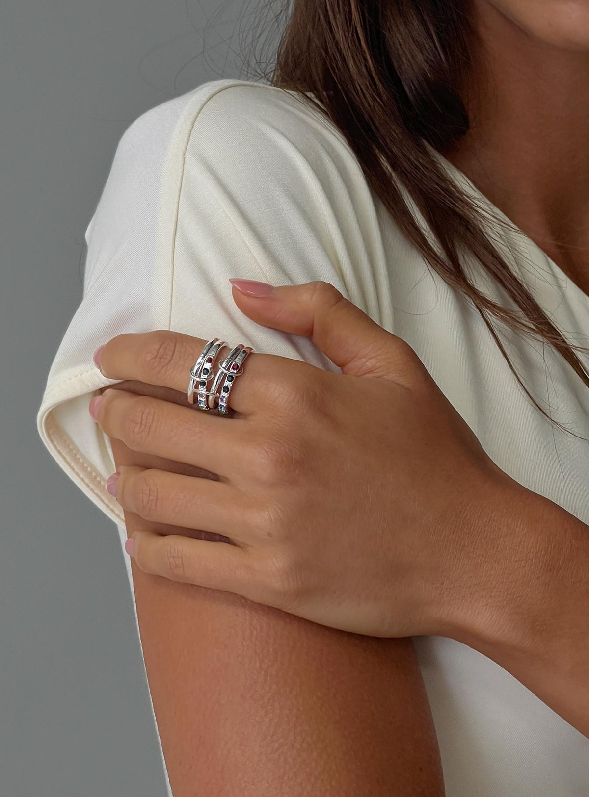Leanah Stacked Gemstone Ring Silver