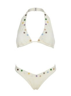Calbira Button Detail Cheeky Bikini Bottoms Butter