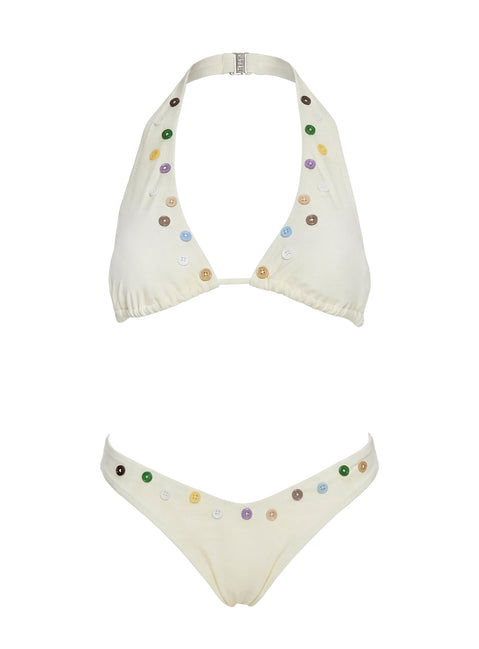 Calbira Button Detail Cheeky Bikini Bottoms Butter