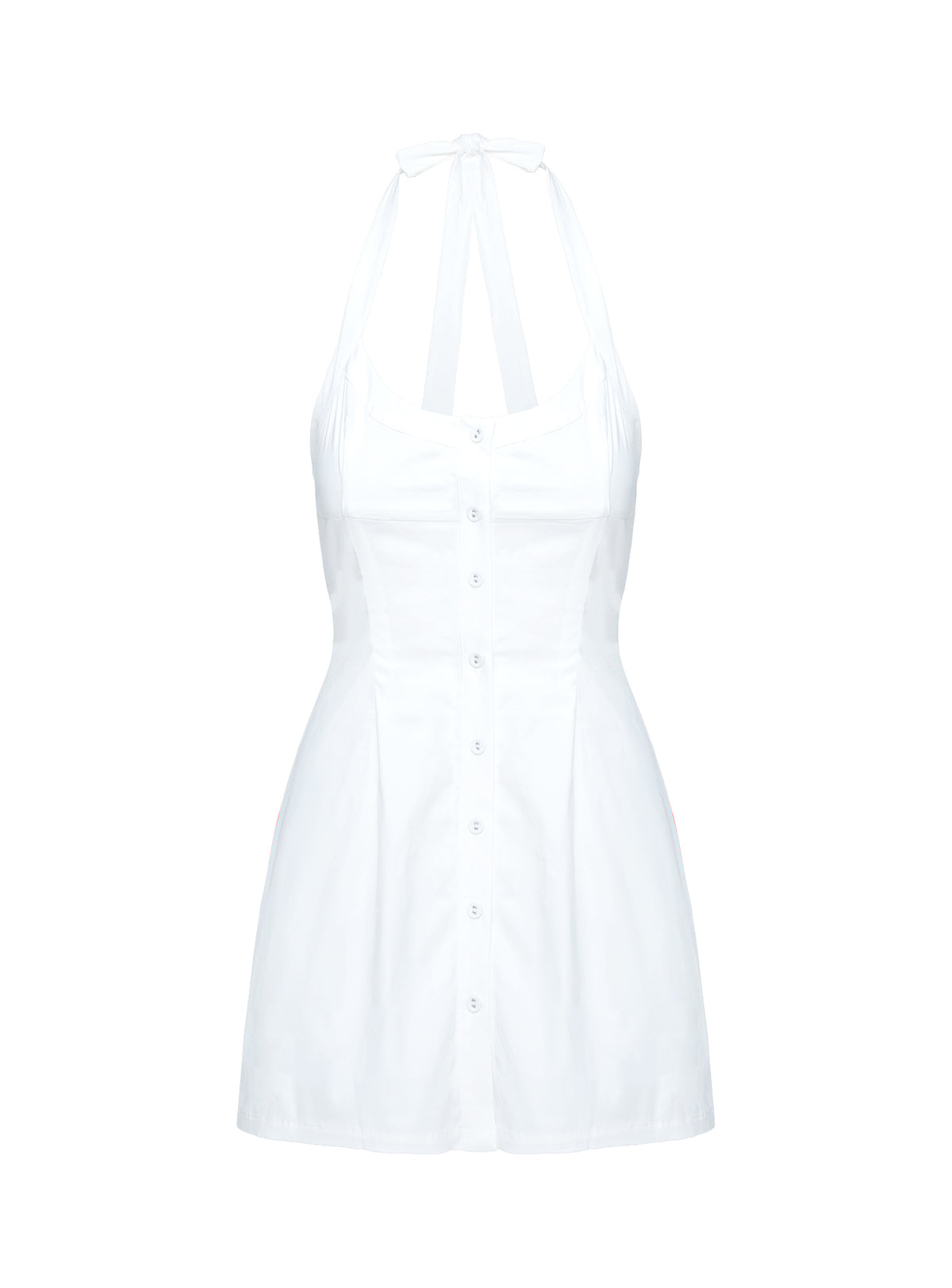 back view of model wearing Princess Polly Mallorie Halter Mini Dress White Scoop Neck 
