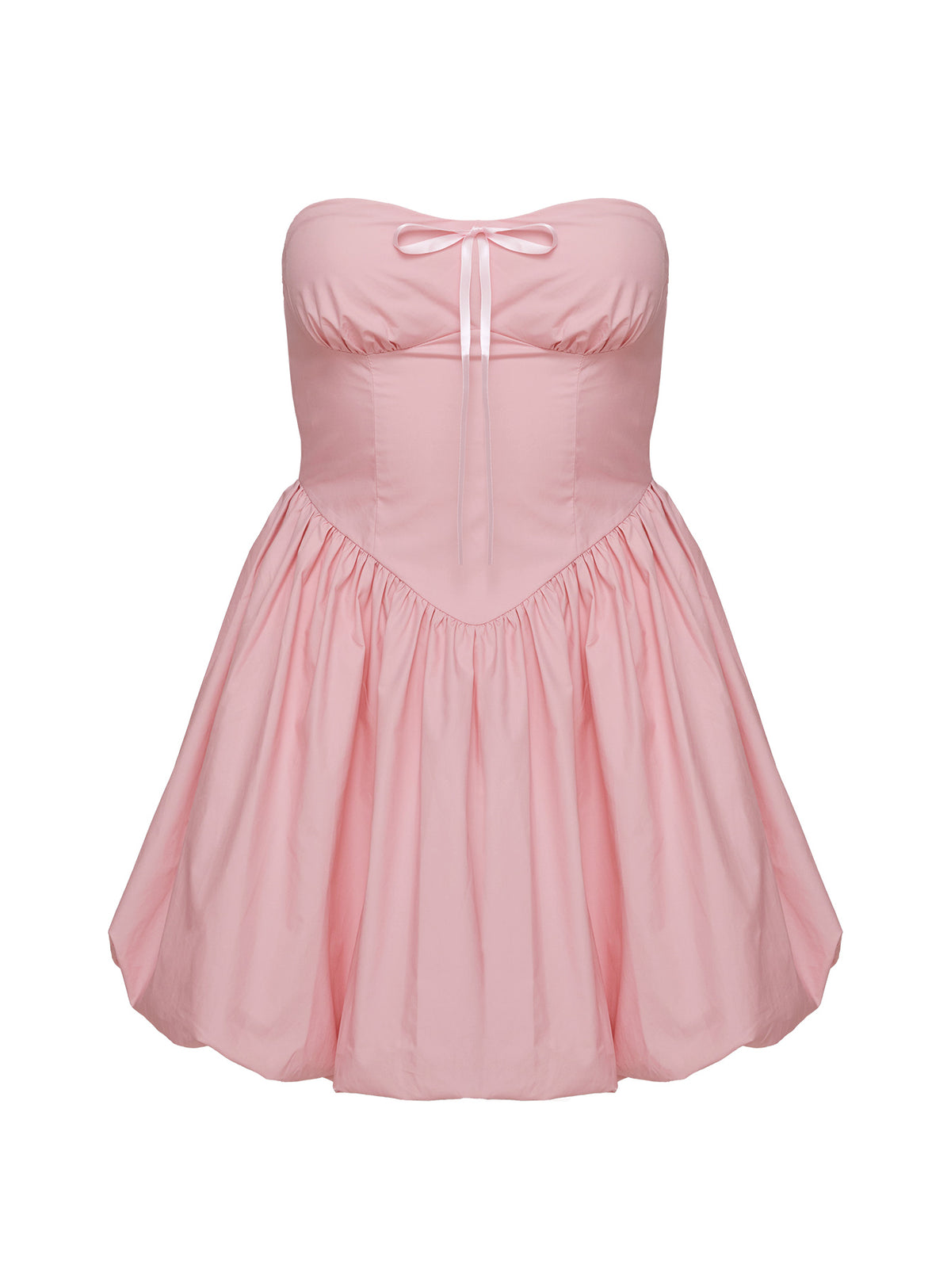 back view of model wearing Princess Polly Melaina Bubble Hem Mini Dress Pink Sweetheart Neckline 