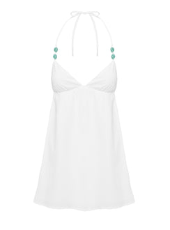 side view of model wearing Princess Polly Melanea Mini Dress White Plunger 