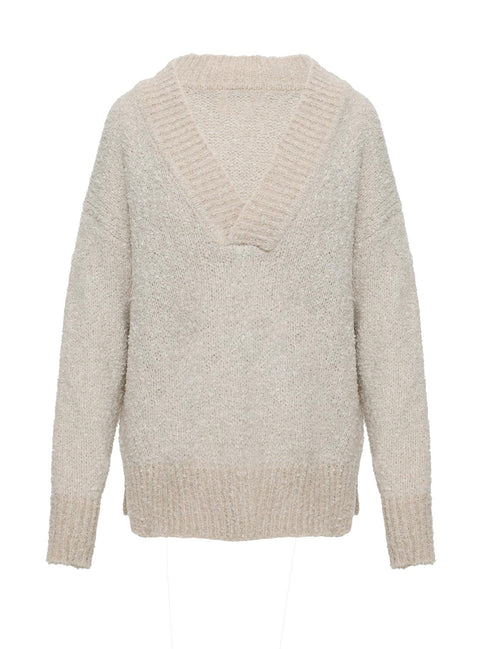 back view of model wearing Princess Polly Mich Knit Sweater Beige Jumpers 