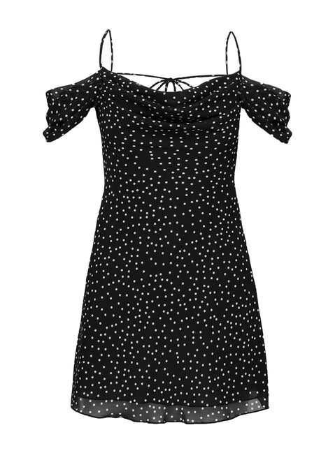 Momentary Mini Dress Black Polka Cowl Neck 