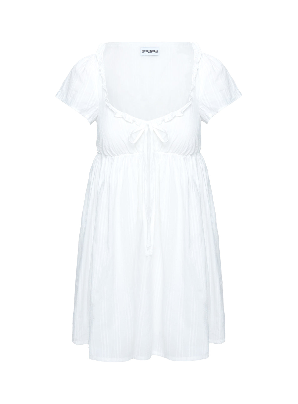 back view of model wearing Princess Polly Monsterrat Mini Dress White Sweetheart Neckline 
