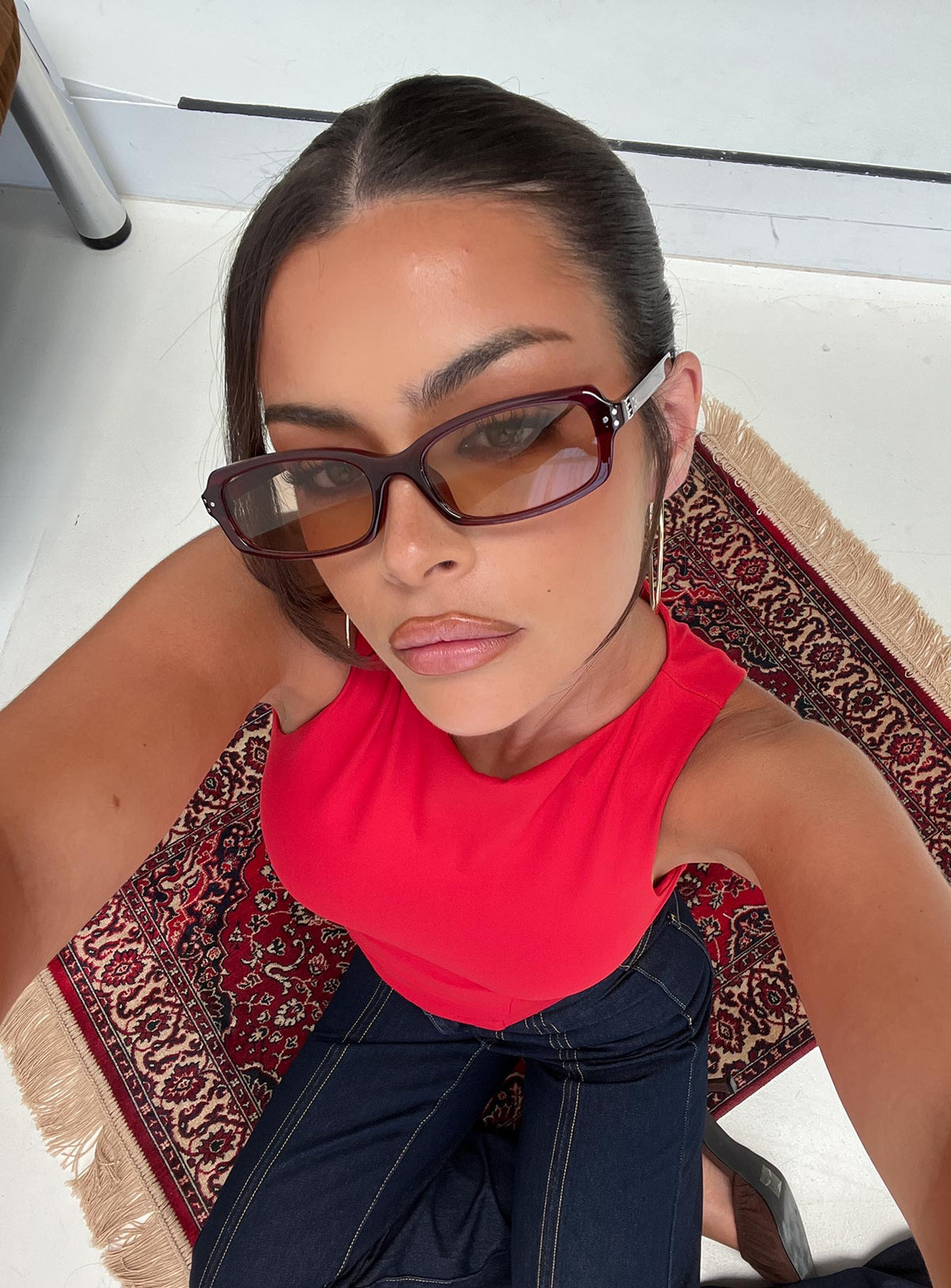 Mixtape Rectangle Sunglasses Red