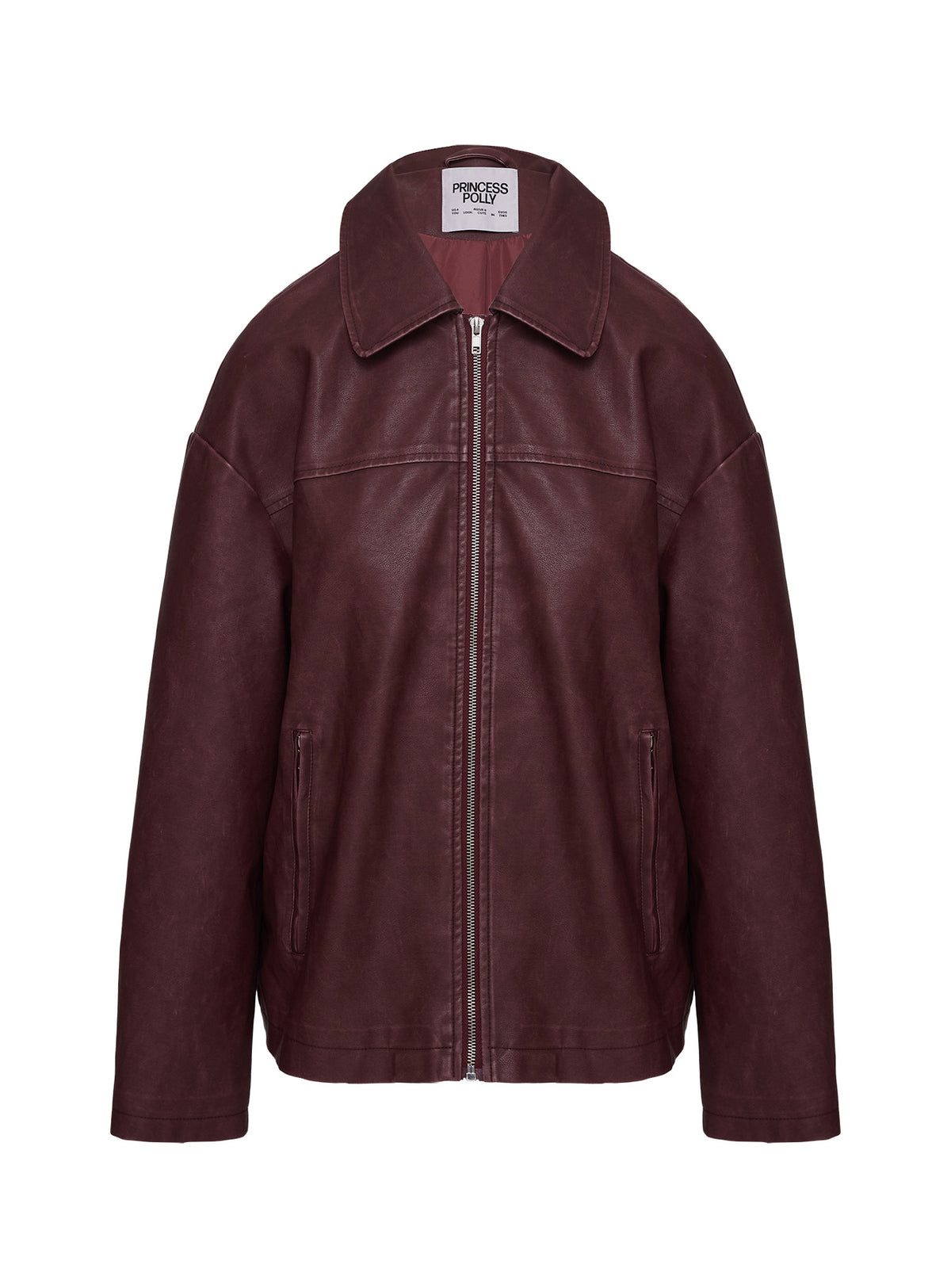 Napoleon Faux Leather Jacket Burgundy