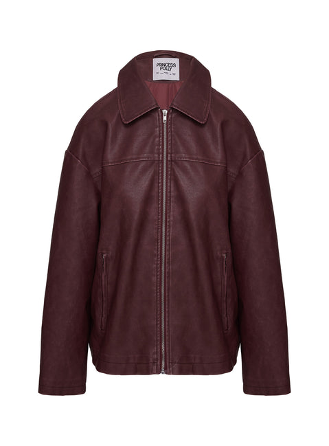 Napoleon Faux Leather Jacket Burgundy
