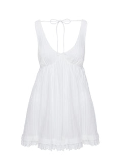 side view of model wearing Princess Polly Nelty Mini Dress White Plunger 