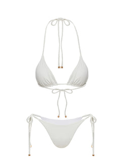 Glora Tie Side Ribbed Bikini Bottom White