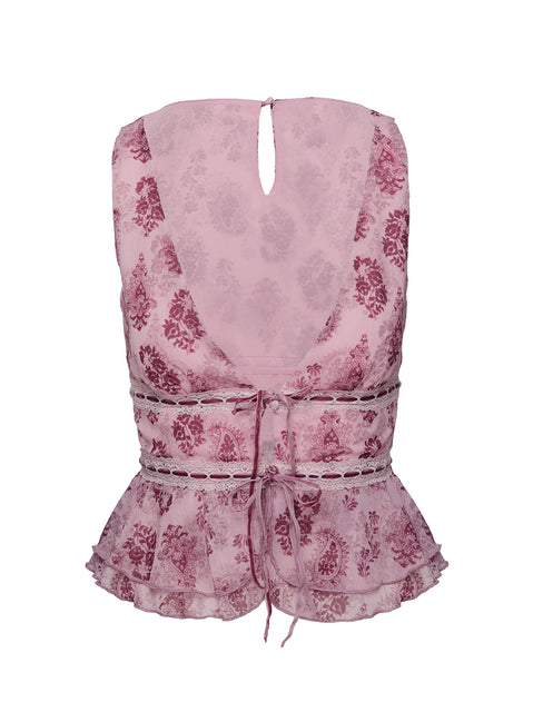 back view of model wearing Princess Polly Nikolise Top Purple Sleeveless Plunger 