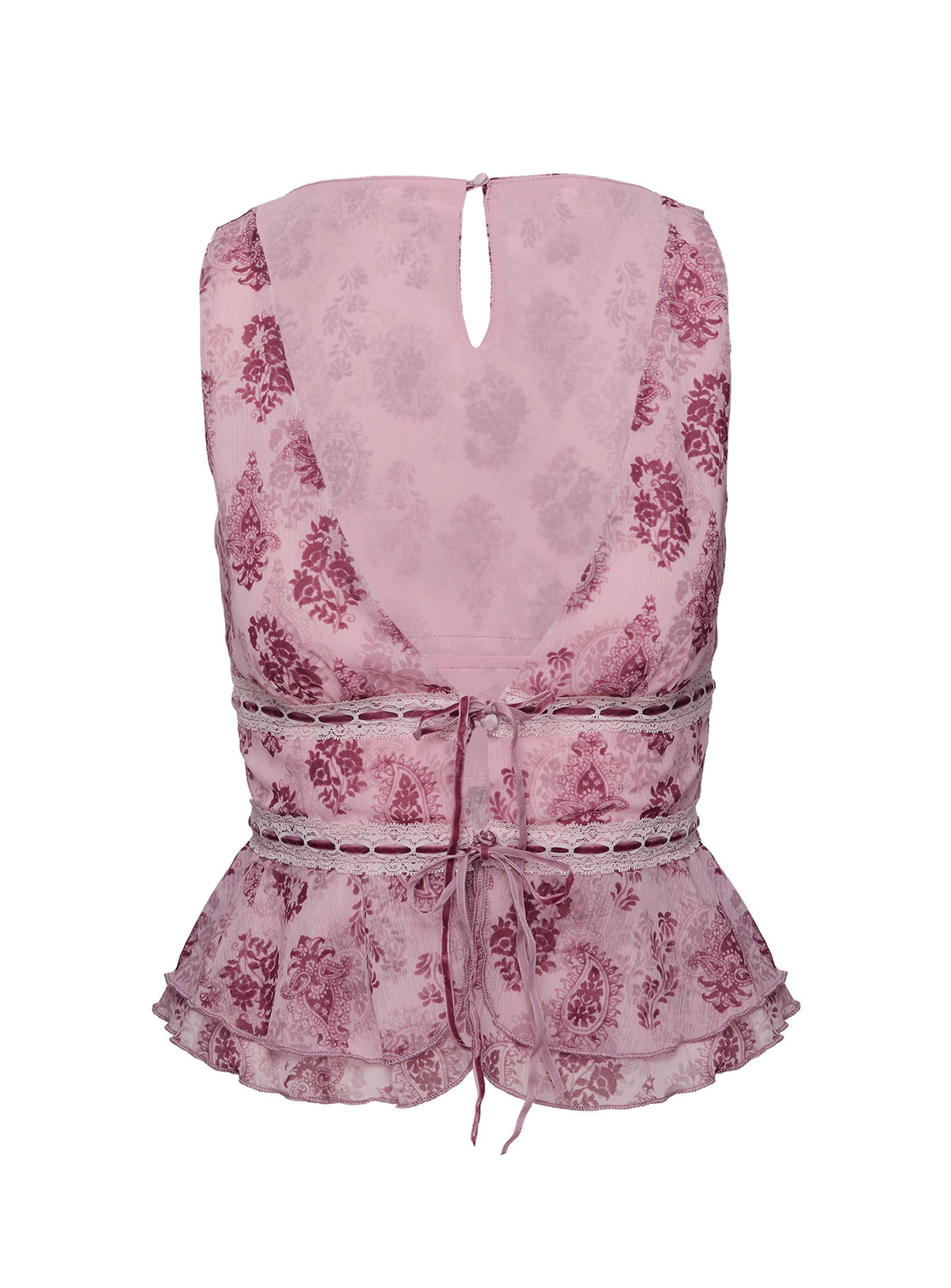 back view of model wearing Princess Polly Nikolise Top Purple Petite Sleeveless Plunger 