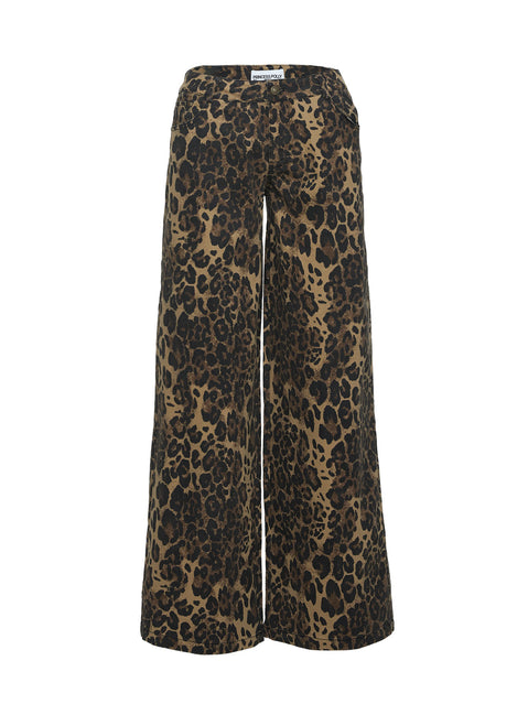 back view of model wearing Princess Polly Pantar Low Rise Pants Leopard Petite High Rise Pants Pants 