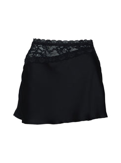   side view of model wearing Princess Polly Pentacles Lace Mini Skirt Black Mini Skirts Skirts 