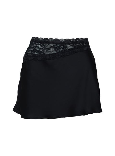  side view of model wearing Princess Polly Pentacles Lace Mini Skirt Black Mini Skirts Skirts 
