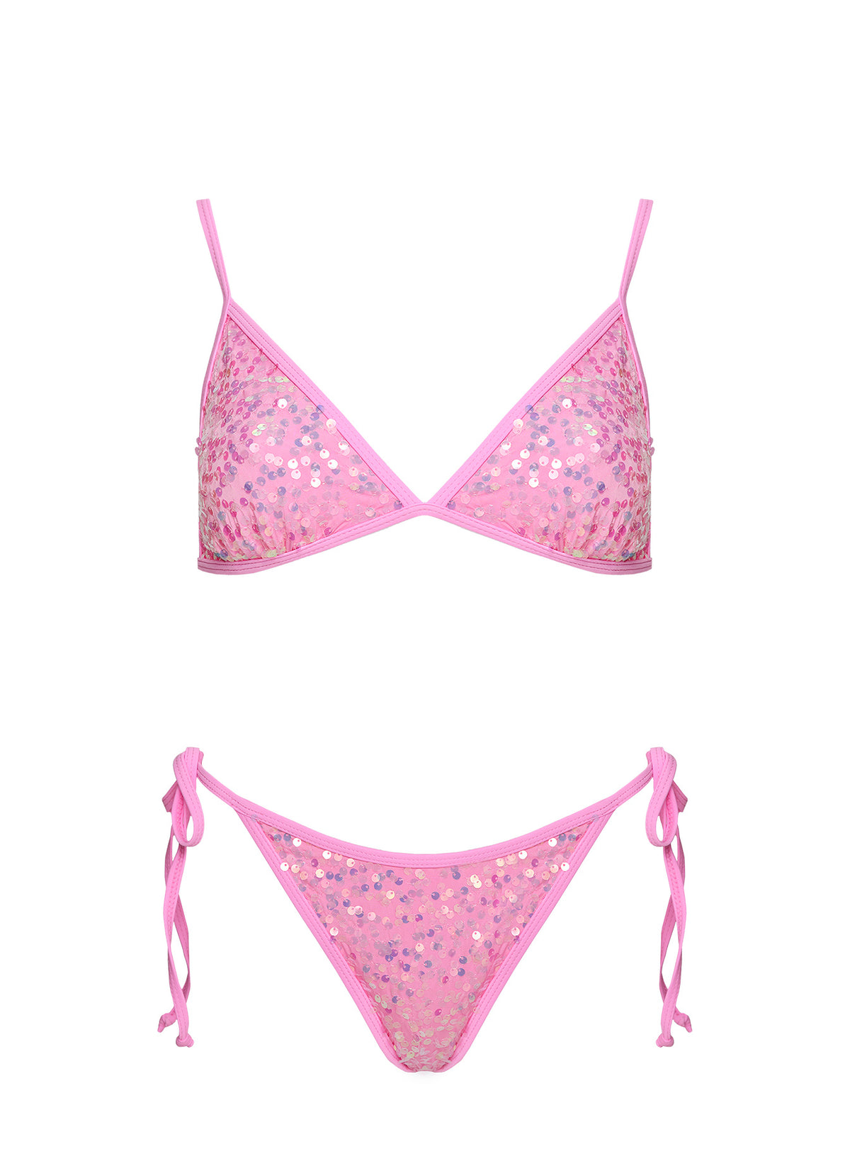 Passiona Triangle Sequin Bikini Top Pink