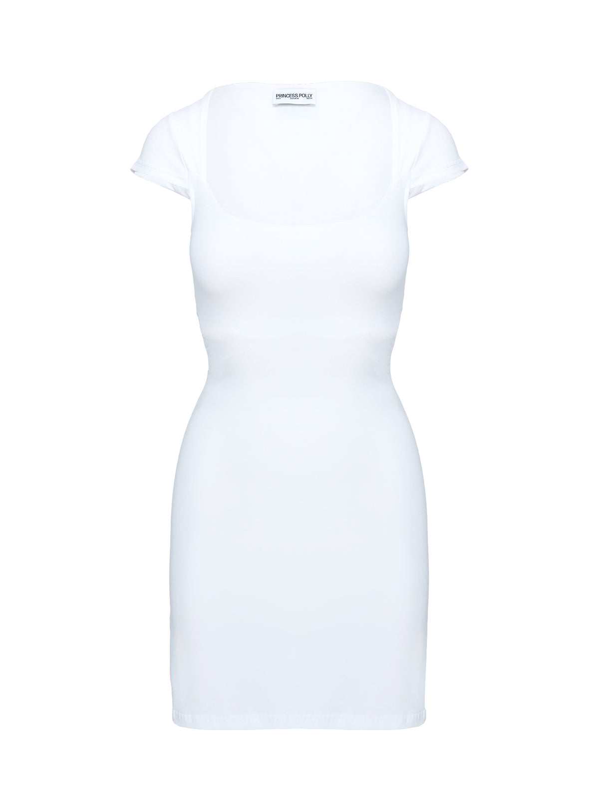 back view of model wearing Princess Polly Ravenna Mini Dress White Scoop Neck 