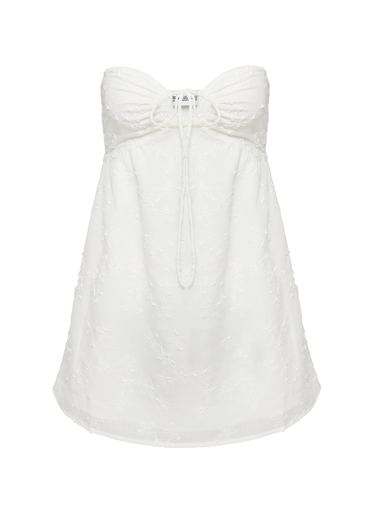 back view of model wearing Princess Polly Rosenberg Strapless Mini Dress White Sweetheart Neckline 