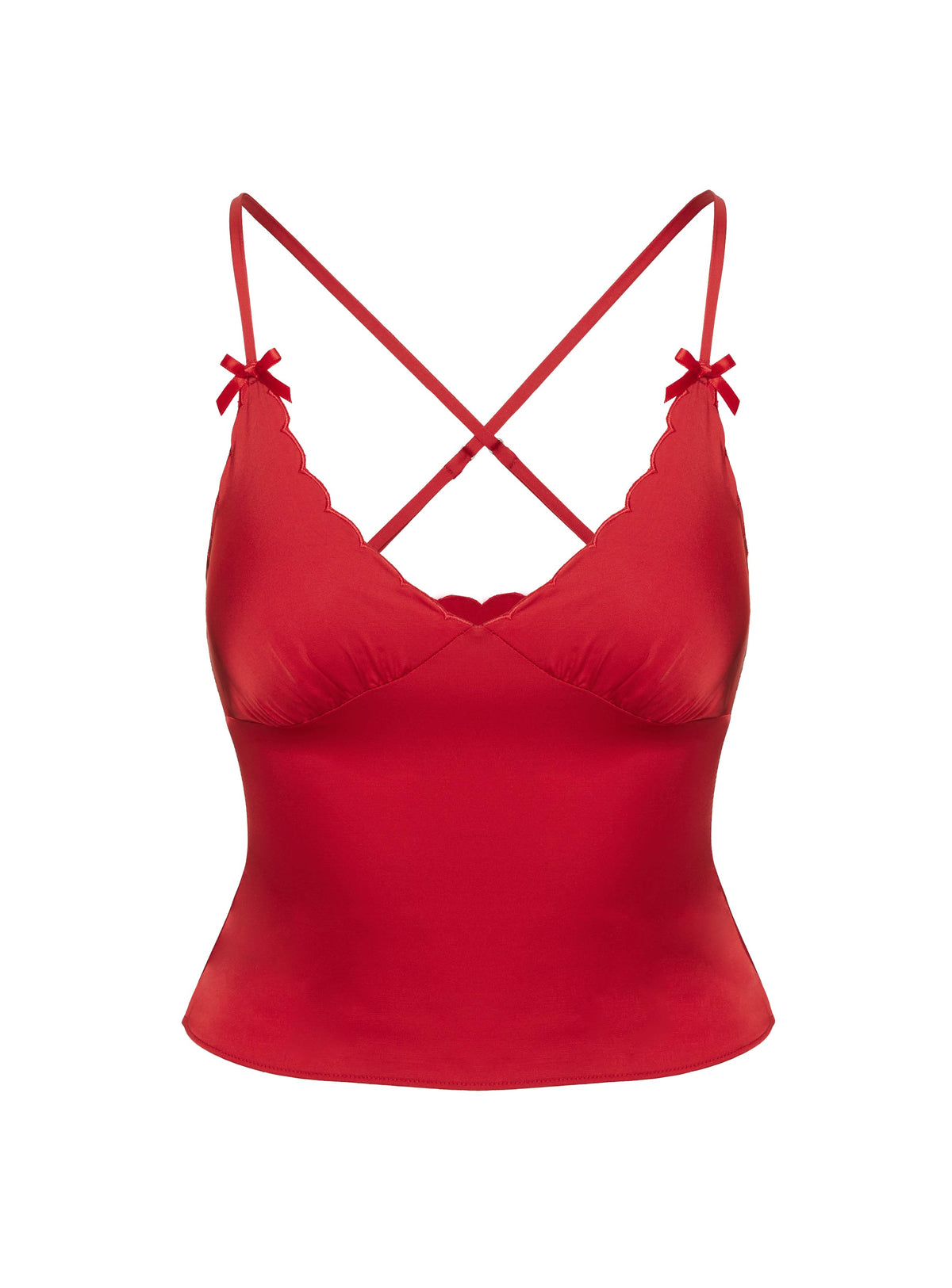 back view of model wearing Princess Polly Satina Top Red Sleeveless V-Neck 