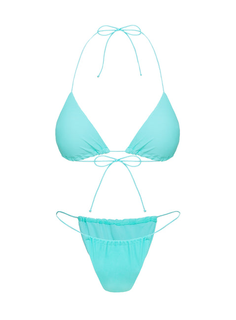Selbie String Ruched Bikini Bottom White / Blue