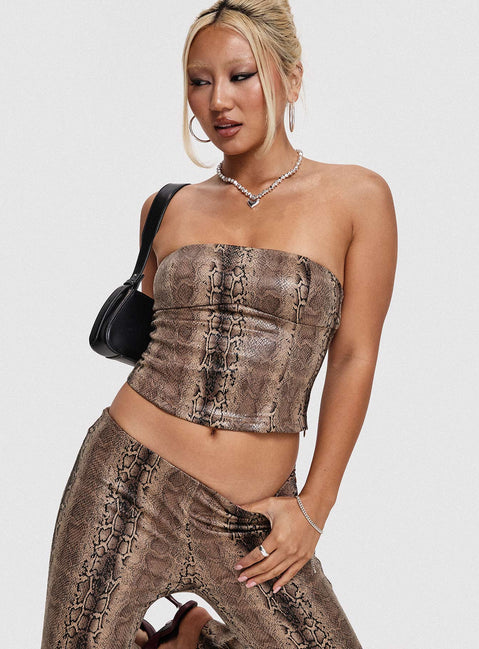 front view of model wearing Princess Polly Slither Pants Snake Print Low Rise Pants Pants 