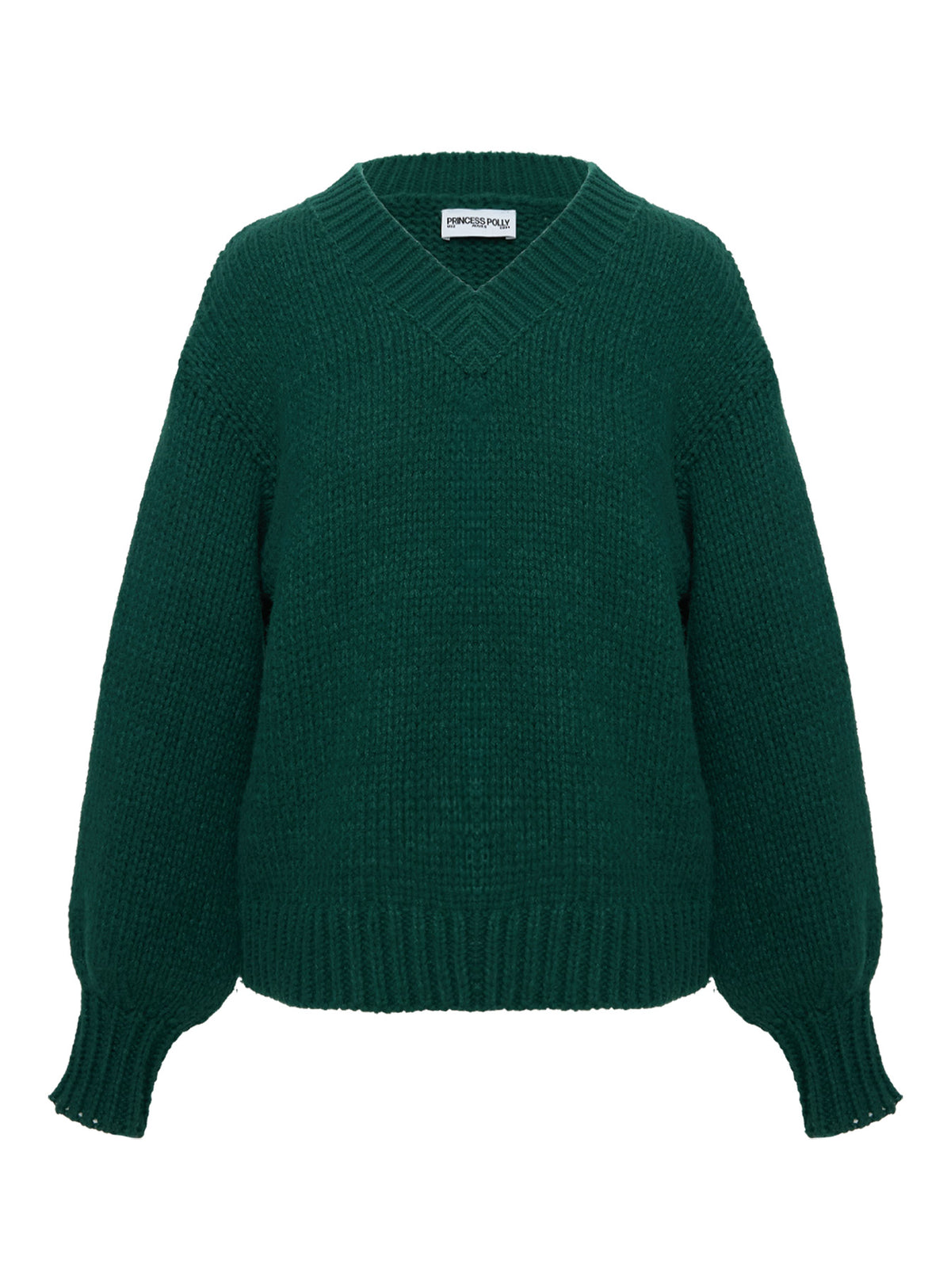 back view of model wearing Princess Polly Soloman Sweater Green Longline Jumpers Jumpers 