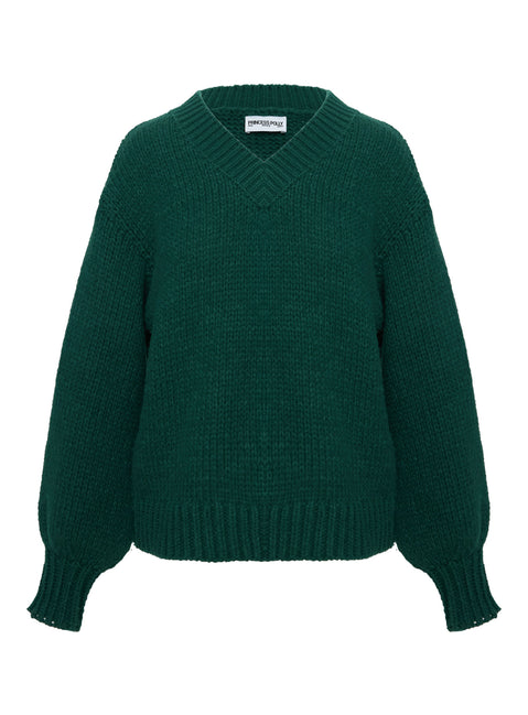 back view of model wearing Princess Polly Soloman Sweater Green Longline Jumpers Jumpers 