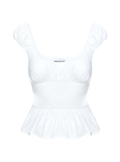 back view of model wearing Princess Polly Somi Top White Short Sleeves Square Neck 