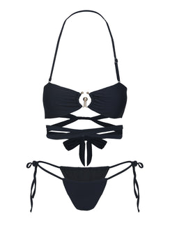 Thames Ruched Tie Side Bikini Bottoms Black