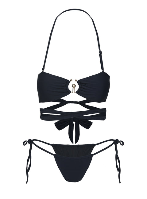 Thames Ruched Tie Side Bikini Bottoms Black