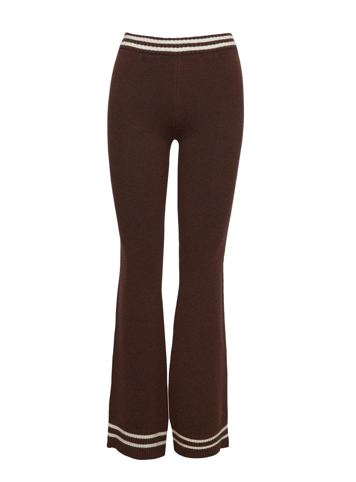 side view of model wearing Princess Polly Square One Pants Brown / Cream High Rise Pants Pants 
