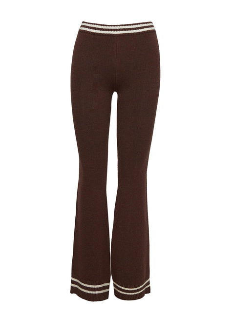 side view of model wearing Princess Polly Square One Pants Brown / Cream High Rise Pants Pants 