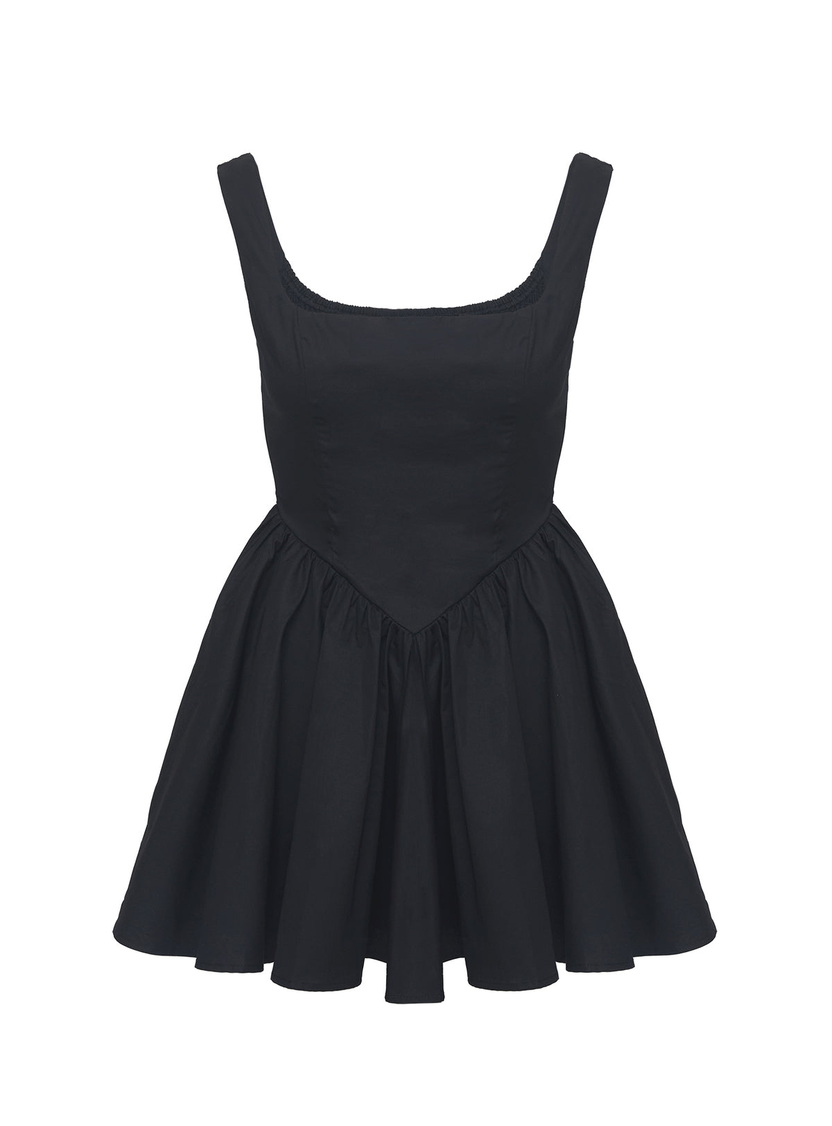 back view of model wearing Princess Polly Straplie Mini Dress Black Square Neck 